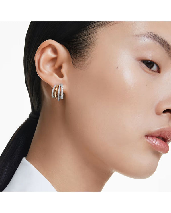 Hyperbola hoop earrings Mixed cuts, Mini, White, Mixed metal finish