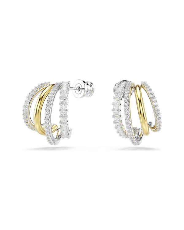 Hyperbola hoop earrings Mixed cuts, Mini, White, Mixed metal finish