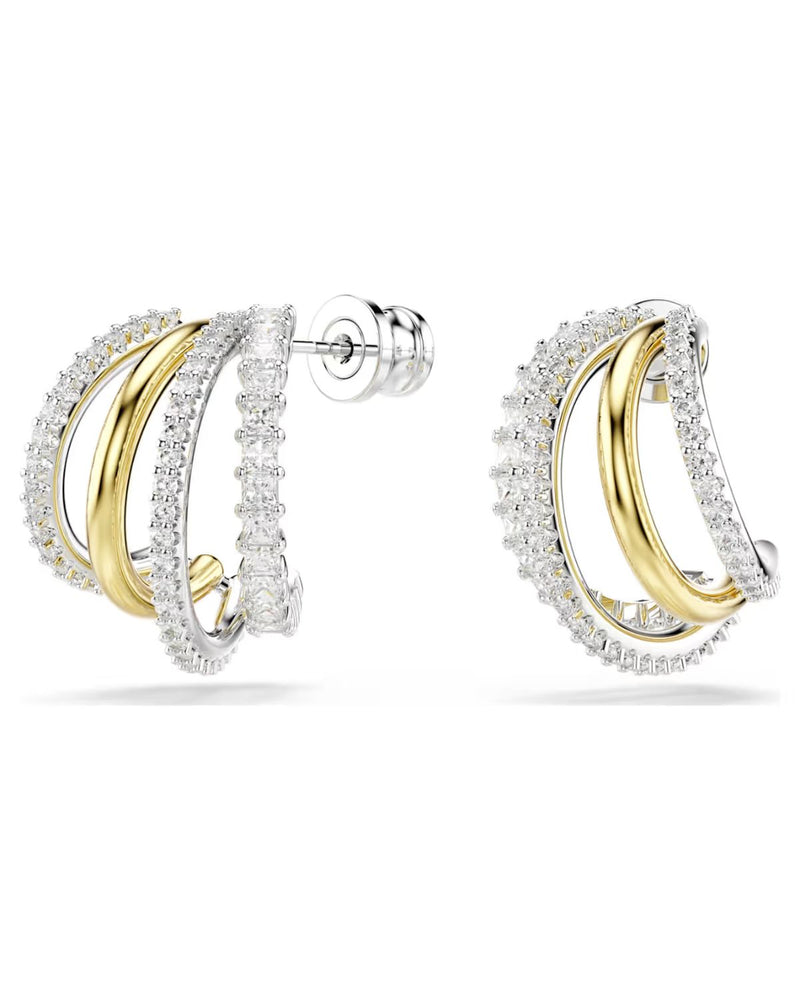 Hyperbola hoop earrings Mixed cuts, Mini, White, Mixed metal finish