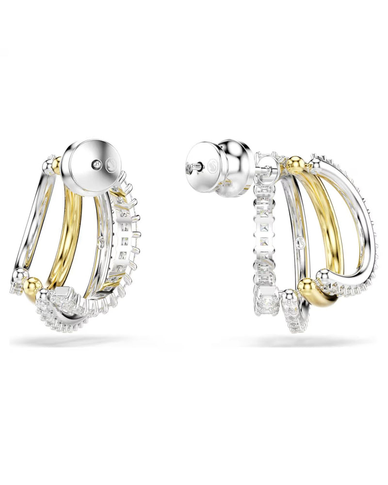 Hyperbola hoop earrings Mixed cuts, Mini, White, Mixed metal finish
