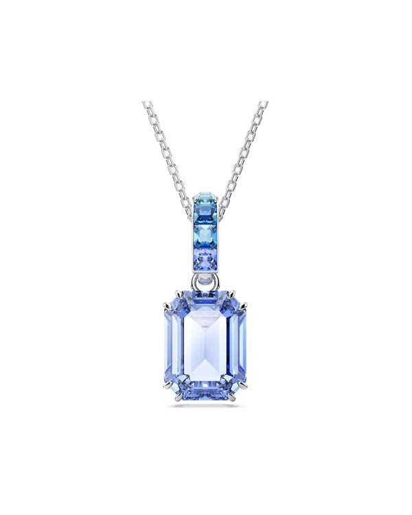 Millenia pendant Octagon cut, Blue, Rhodium plated