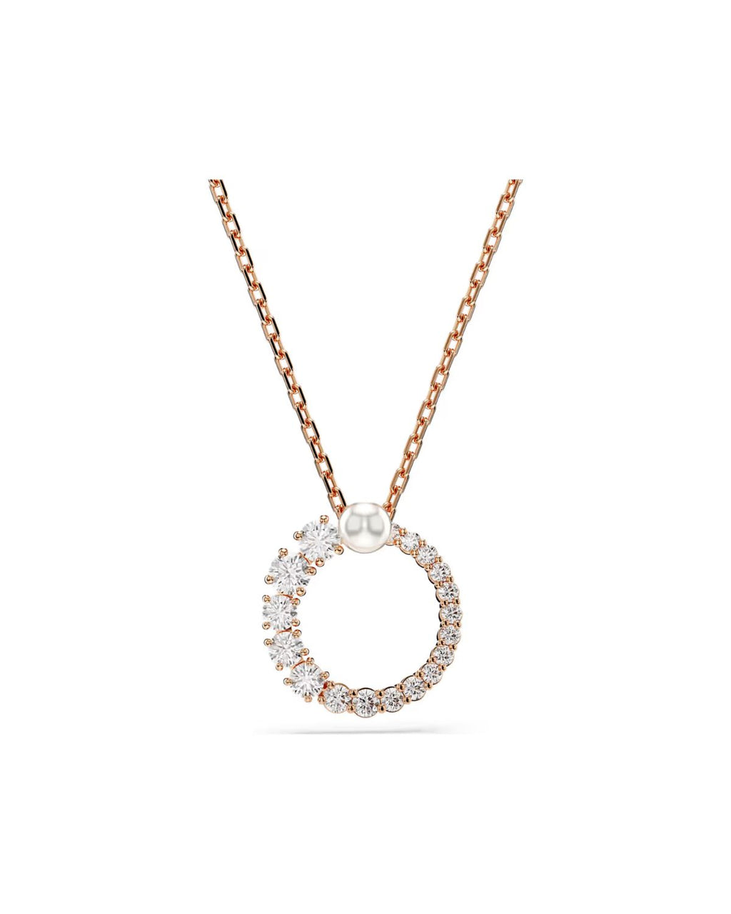 Matrix pendant Crystal pearl, Round cut, White, Rose gold-tone plated