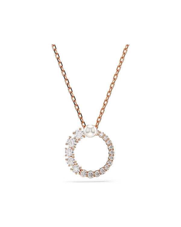 Matrix pendant Crystal pearl, Round cut, White, Rose gold-tone plated