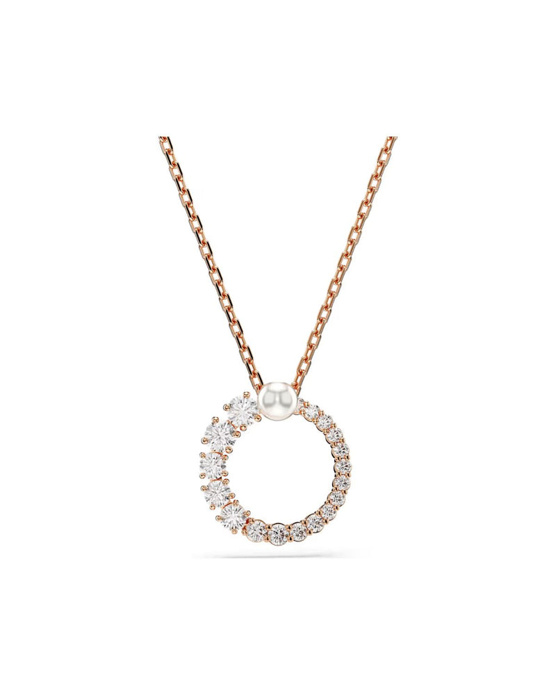 Matrix pendant Crystal pearl, Round cut, White, Rose gold-tone plated