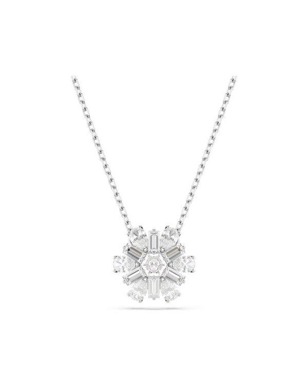 Idyllia pendant Mixed cuts, Snowflake, White, Rhodium plated