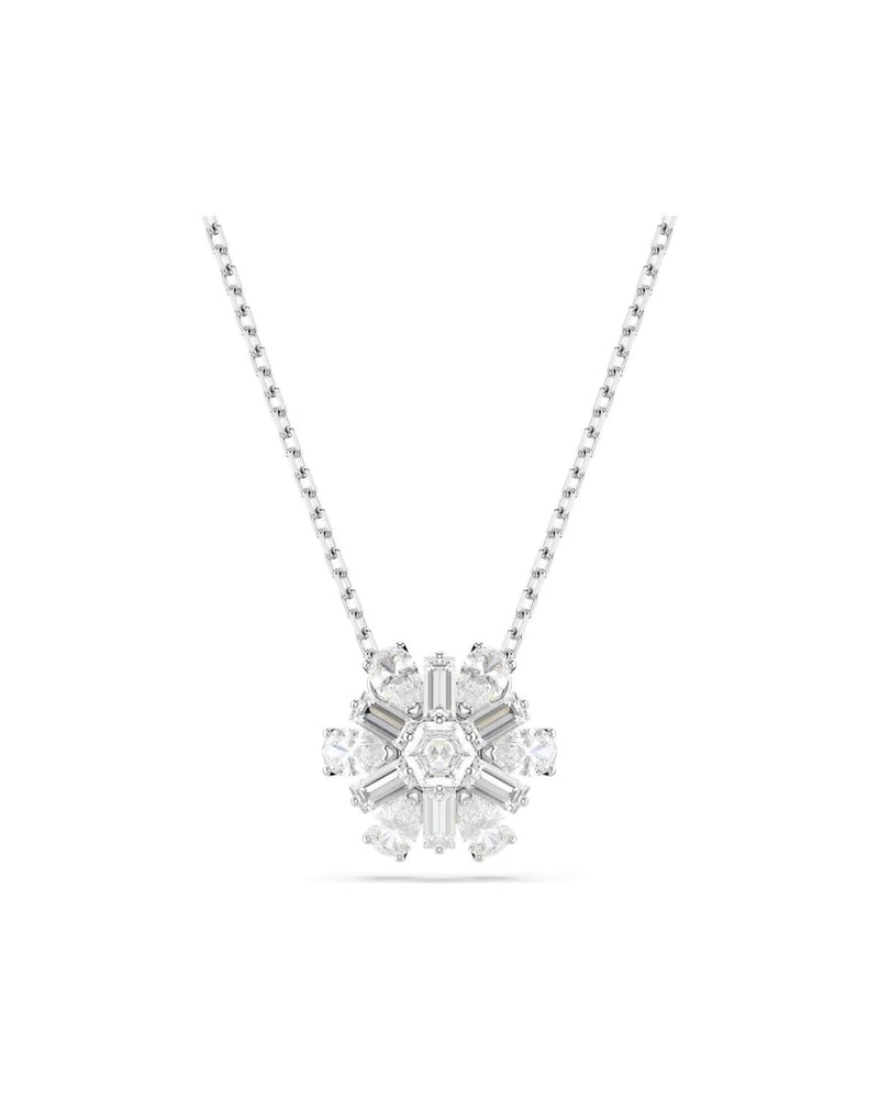 Idyllia pendant Mixed cuts, Snowflake, White, Rhodium plated