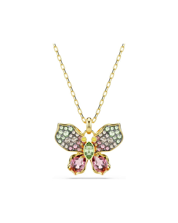 Idyllia pendant Mixed cuts, Pavé, Butterfly, Multicoloured, Gold-tone plated