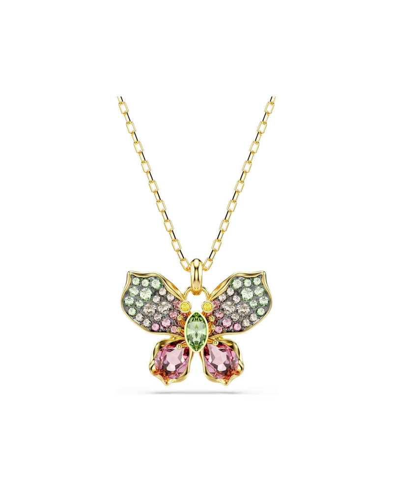 Idyllia pendant Mixed cuts, Pavé, Butterfly, Multicoloured, Gold-tone plated