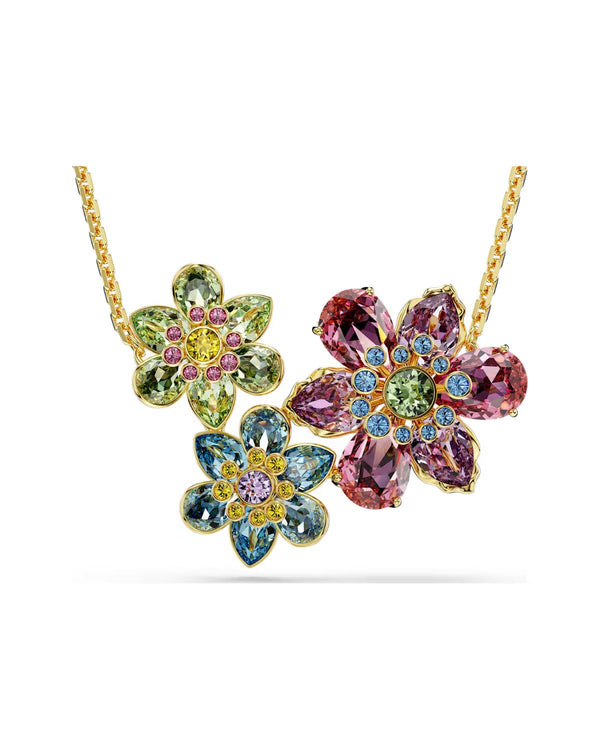 Idyllia pendant Mixed cuts, Flower, Multicoloured, Gold-tone plated