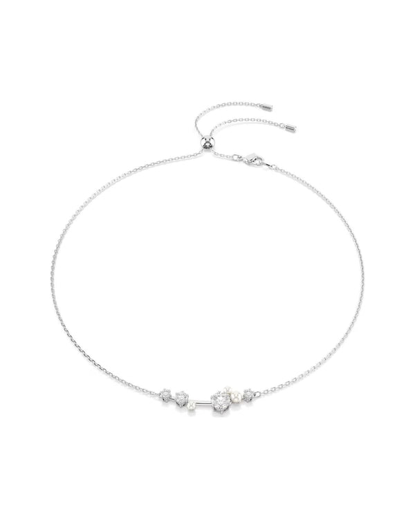 Constella necklace Crystal pearl, Round cuts, White, Rhodium plated