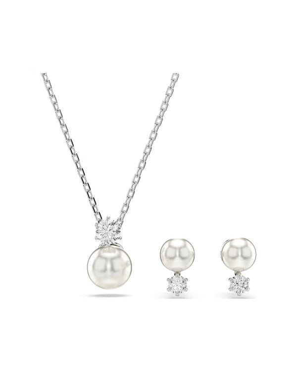 Matrix set Crystal pearl, Round cut, White, Rhodium plated