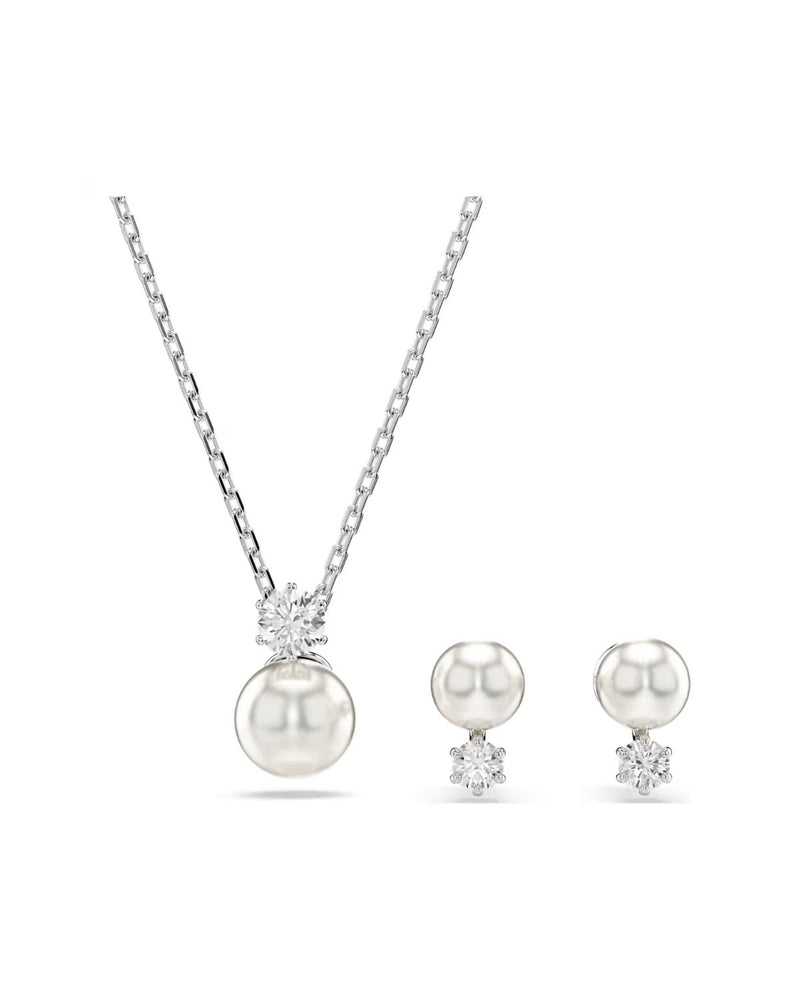 Matrix set Crystal pearl, Round cut, White, Rhodium plated