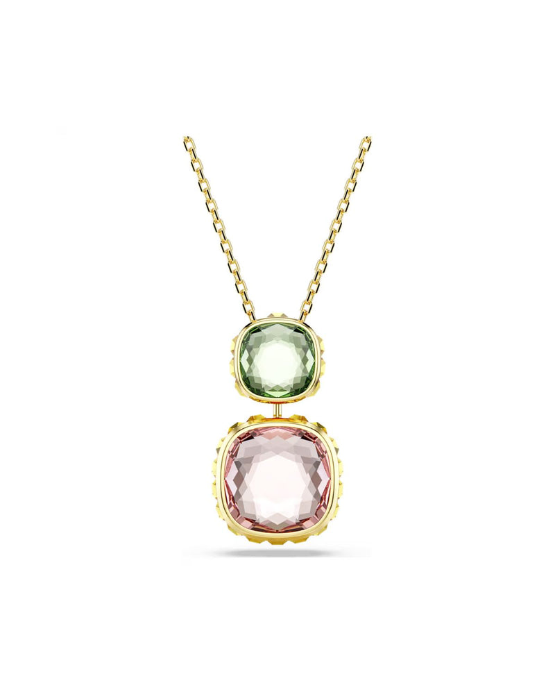 Chroma pendant Cushion cut, Multicoloured, Gold-tone plated