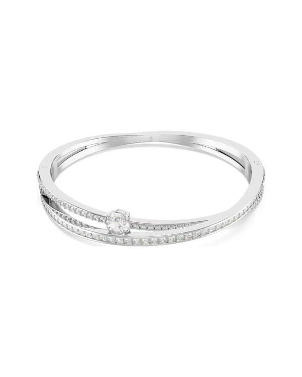 Hyperbola bangle Mixed cuts, White, Rhodium plated