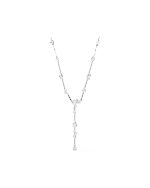 Constella Y necklace Crystal pearl, Round cuts, White, Rhodium plated