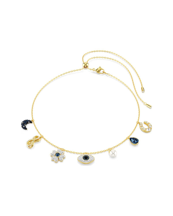 Symbolica choker Crystal pearl, Moon, infinity, clover, evil eye and horseshoe, Blue, Gold-tone plated
