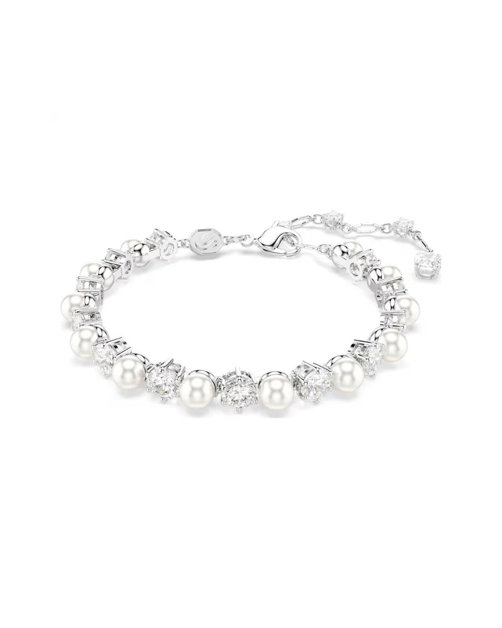 Matrix Tennis bracelet Crystal pearl, Round cut, White, Rhodium plated 5689625