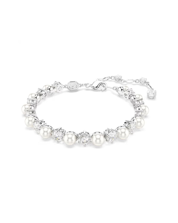 Matrix Tennis bracelet Crystal pearl, Round cut, White, Rhodium plated