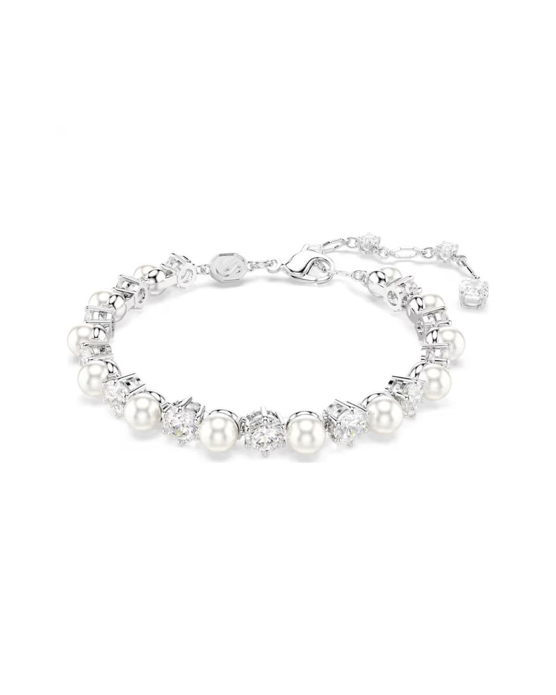 Matrix Tennis bracelet Crystal pearl, Round cut, White, Rhodium plated