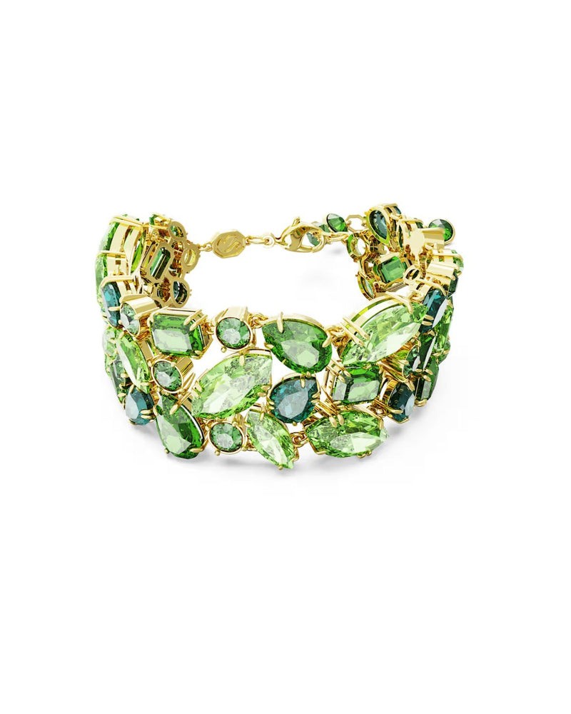 Gema bracelet Mixed cuts, Green, Gold-tone plated