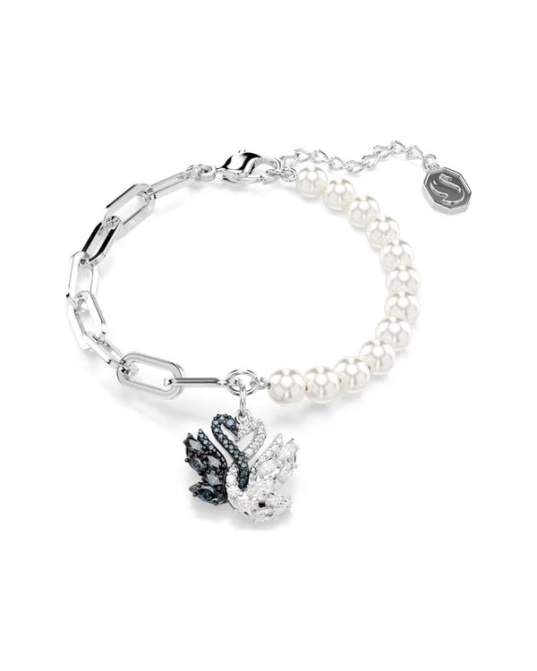 Swan bracelet Crystal pearl, Swan, Black, Mixed metal finish