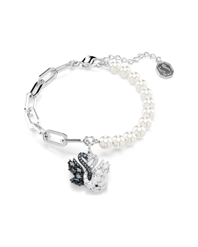Swan bracelet Crystal pearl, Swan, Black, Mixed metal finish