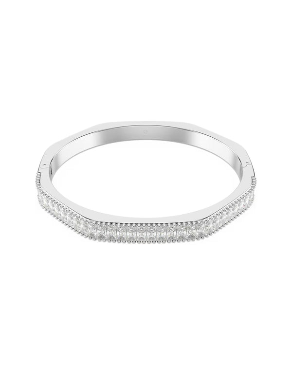 Matrix bangle Baguette cut, Octagon shape, White, Rhodium plated
