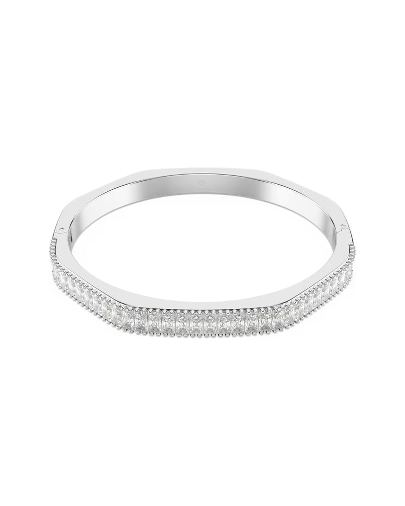 Matrix bangle Baguette cut, Octagon shape, White, Rhodium plated