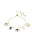 Symbolica bracelet Crystal pearl, Clover, evil eye and horseshoe, Blue, Gold-tone plated M 5692162