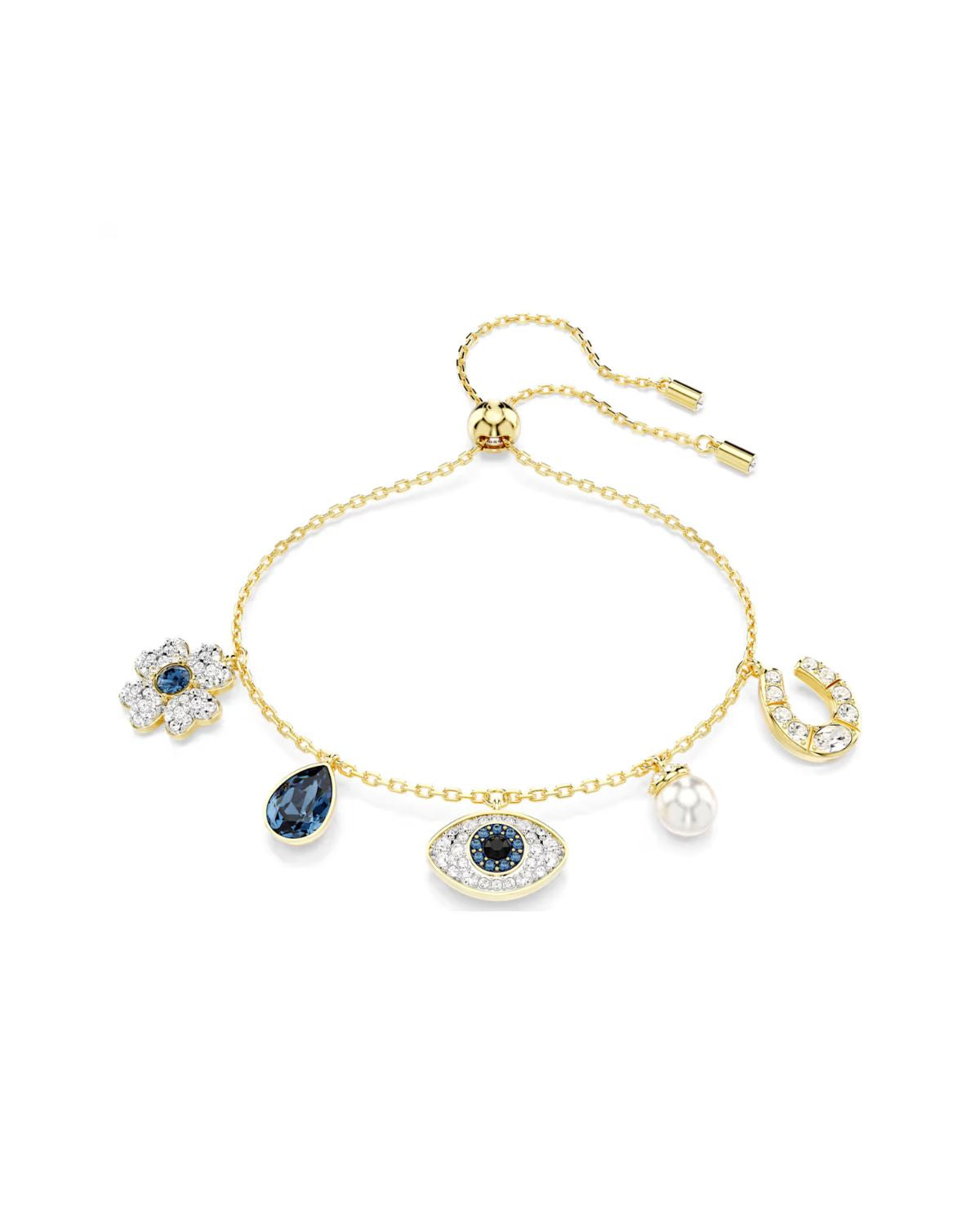 Symbolica bracelet Crystal pearl, Clover, evil eye and horseshoe, Blue, Gold-tone plated M 5692162