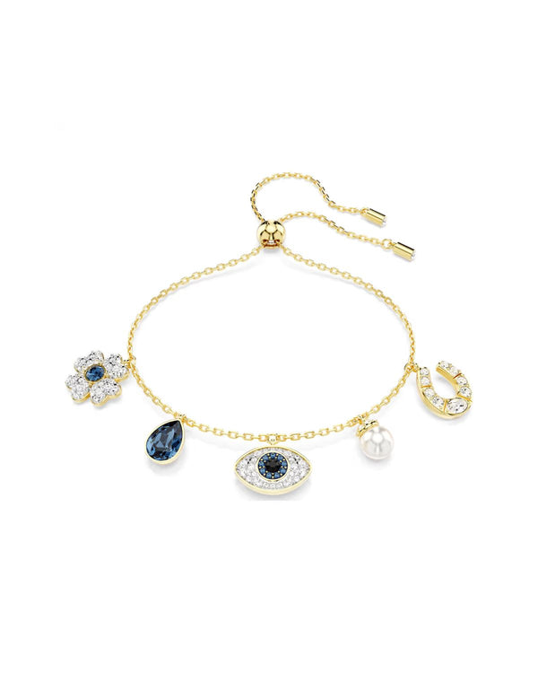 Symbolica bracelet Crystal pearl, Clover, evil eye and horseshoe, Blue, Gold-tone plated