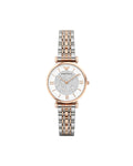 Emporio Armani Gianni T Bar White Dial Two Tone Steel Strap Watch For Women - AR1926