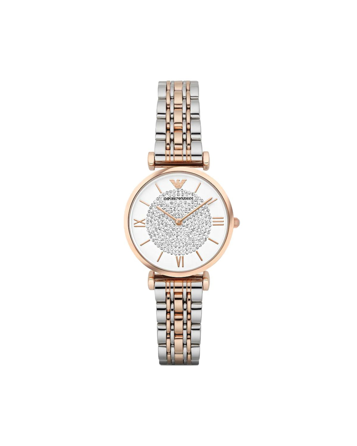 Emporio Armani Gianni T Bar White Dial Two Tone Steel Strap Watch For Women - AR1926
