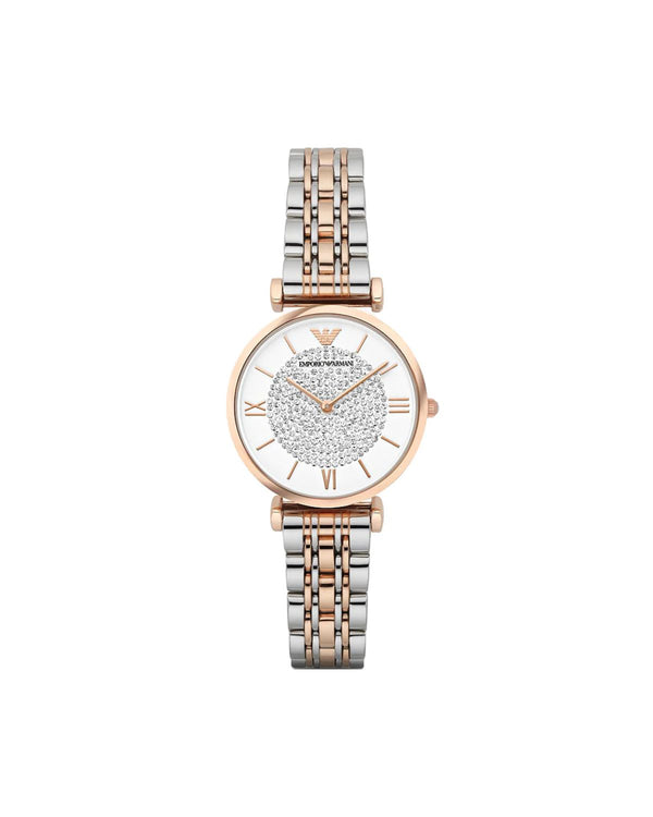 Emporio Armani Gianni T Bar White Dial Two Tone Steel Strap Watch For Women - AR1926