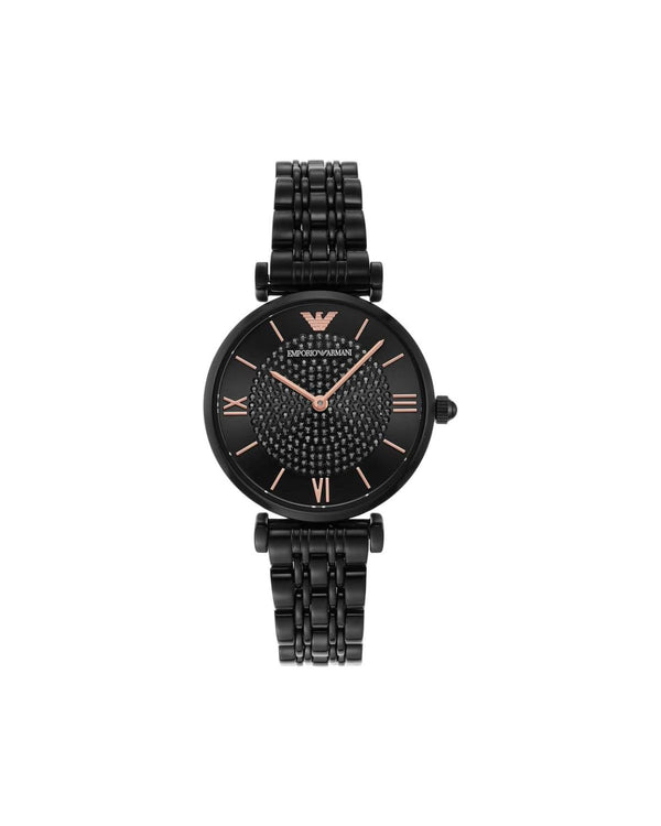Emporio Armani Gianni T Bar All Black Diamond Dial Watch For Women - AR11245