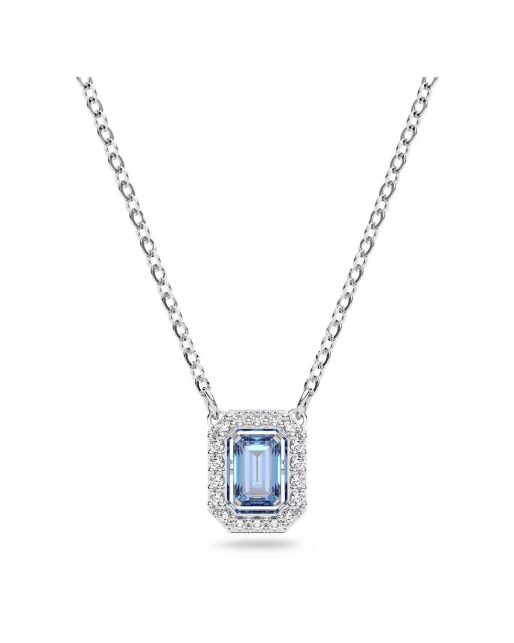 SWAROVSKI Una necklace Octagon cut, Blue, Rhodium plated 5614926
