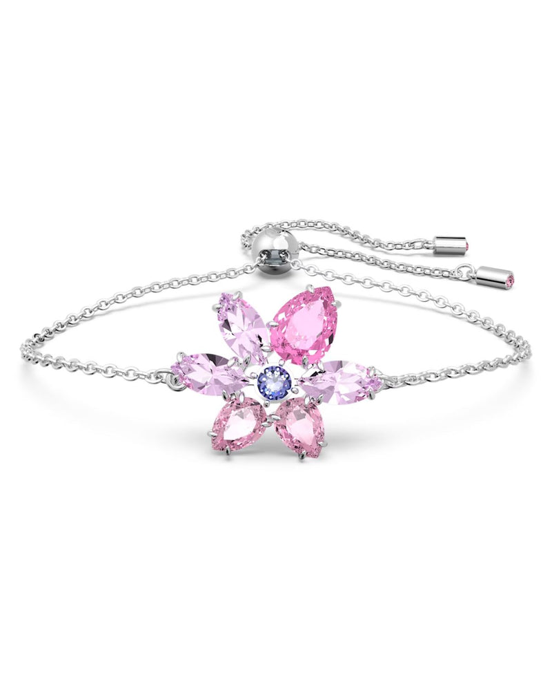 Gema bracelet, Mixed cuts, Flower, Pink, Rhodium plated