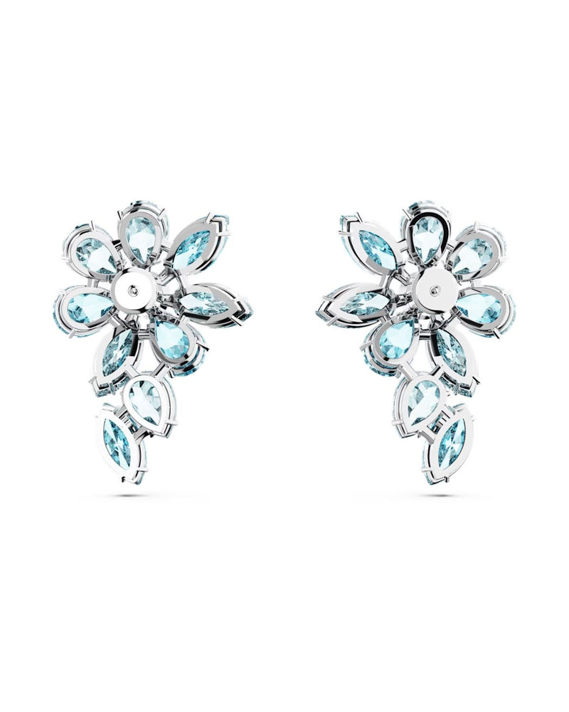 Gema drop earrings, Mixed cuts, Flower, Blue, Rhodium plated