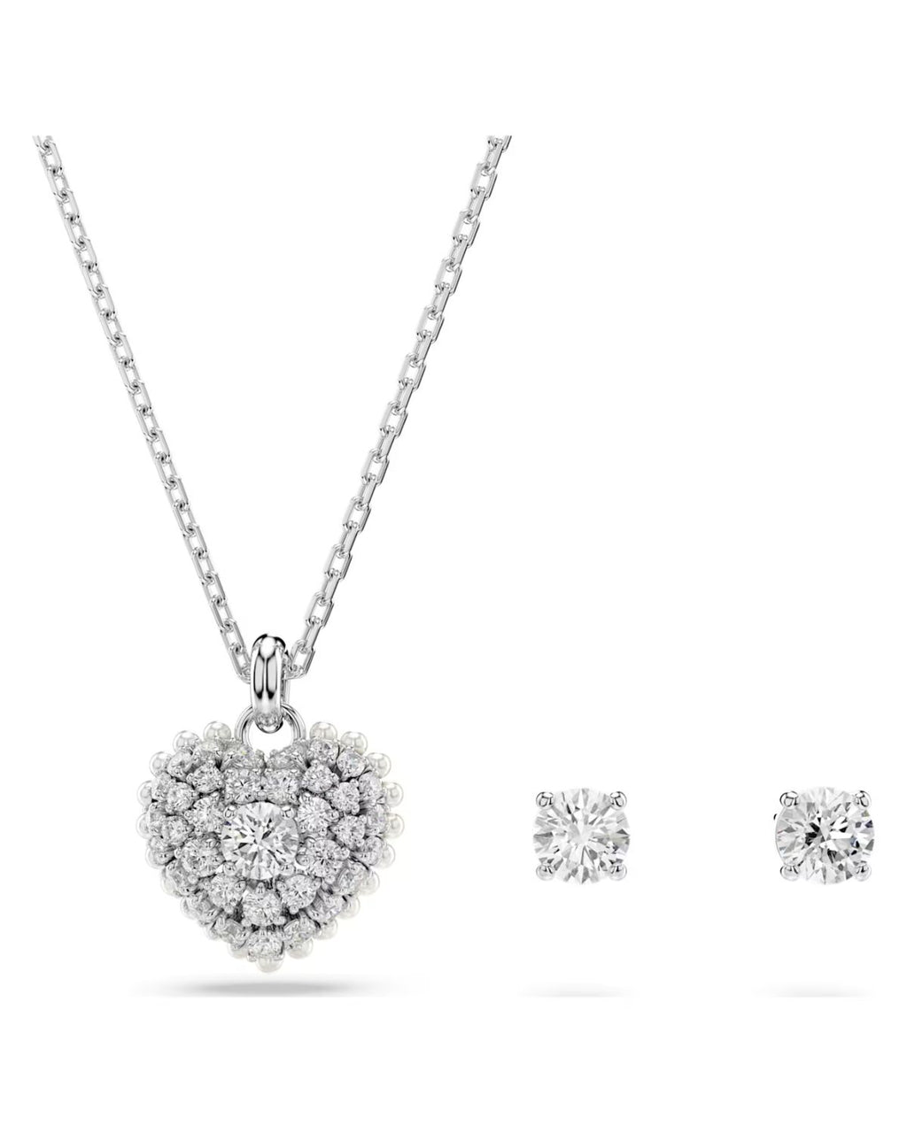 Idyllia set Crystal pearl, Heart, White, Rhodium plated 5684383