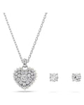 Idyllia set Crystal pearl, Heart, White, Rhodium plated 5684383