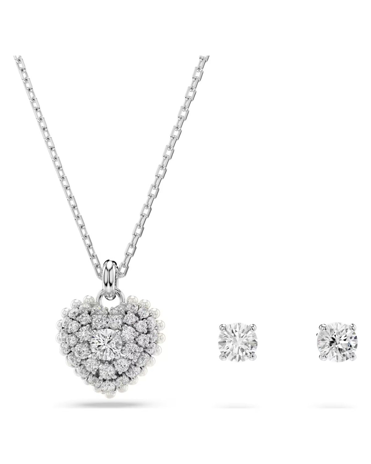 Idyllia set Crystal pearl, Heart, White, Rhodium plated 5684383