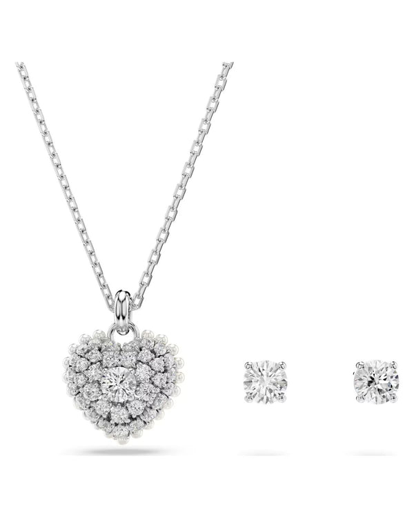 Hyperbola set, Heart, White, Rhodium plated