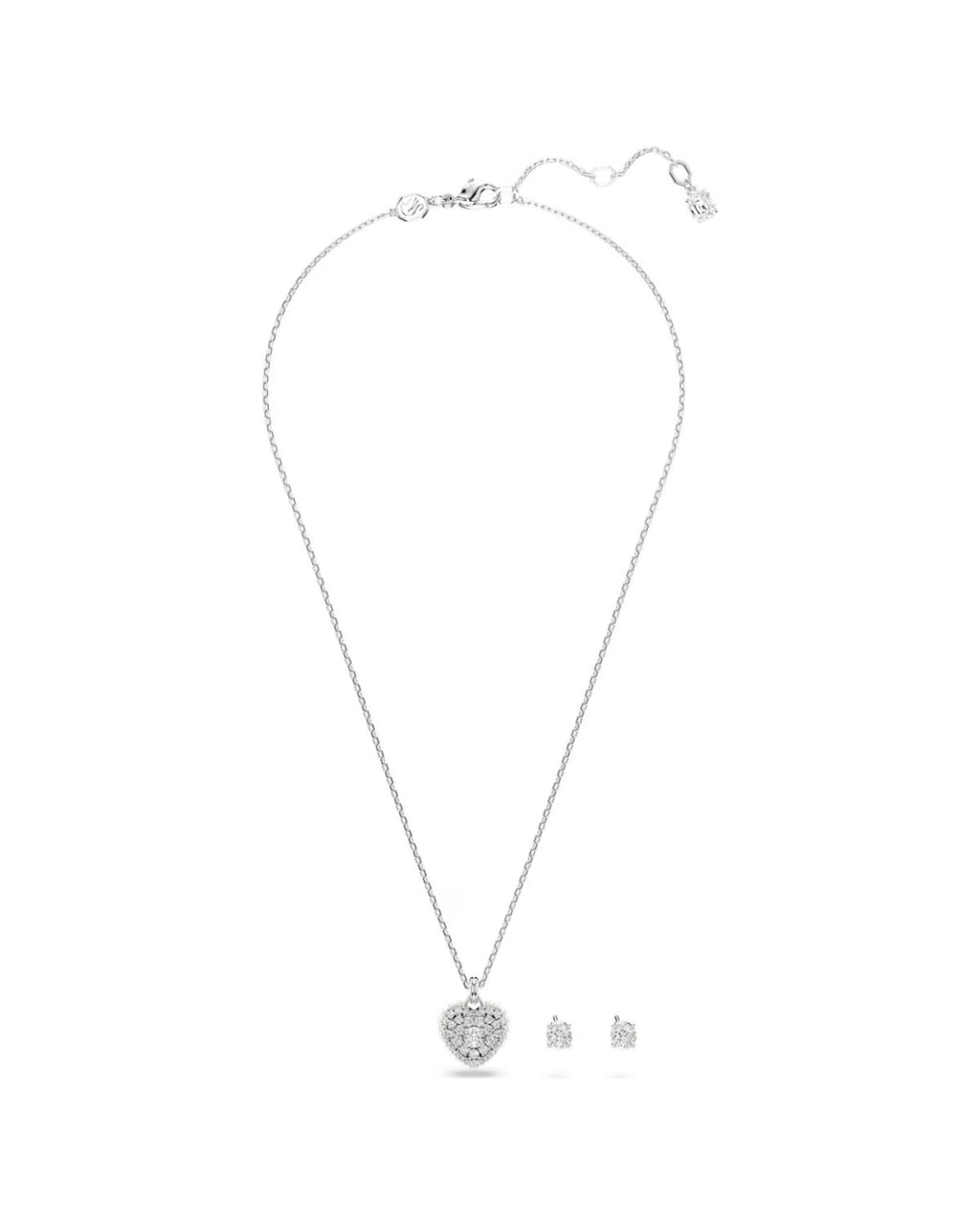 Idyllia set Crystal pearl, Heart, White, Rhodium plated 5684383