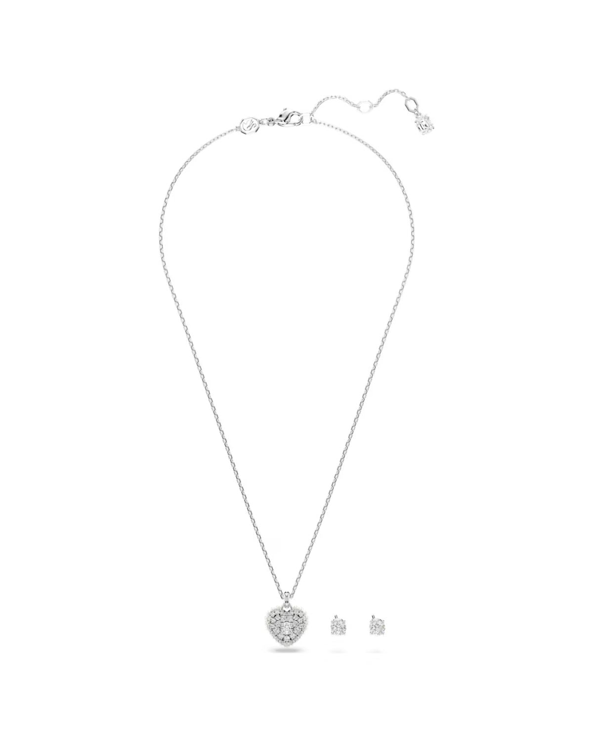 Idyllia set Crystal pearl, Heart, White, Rhodium plated 5684383