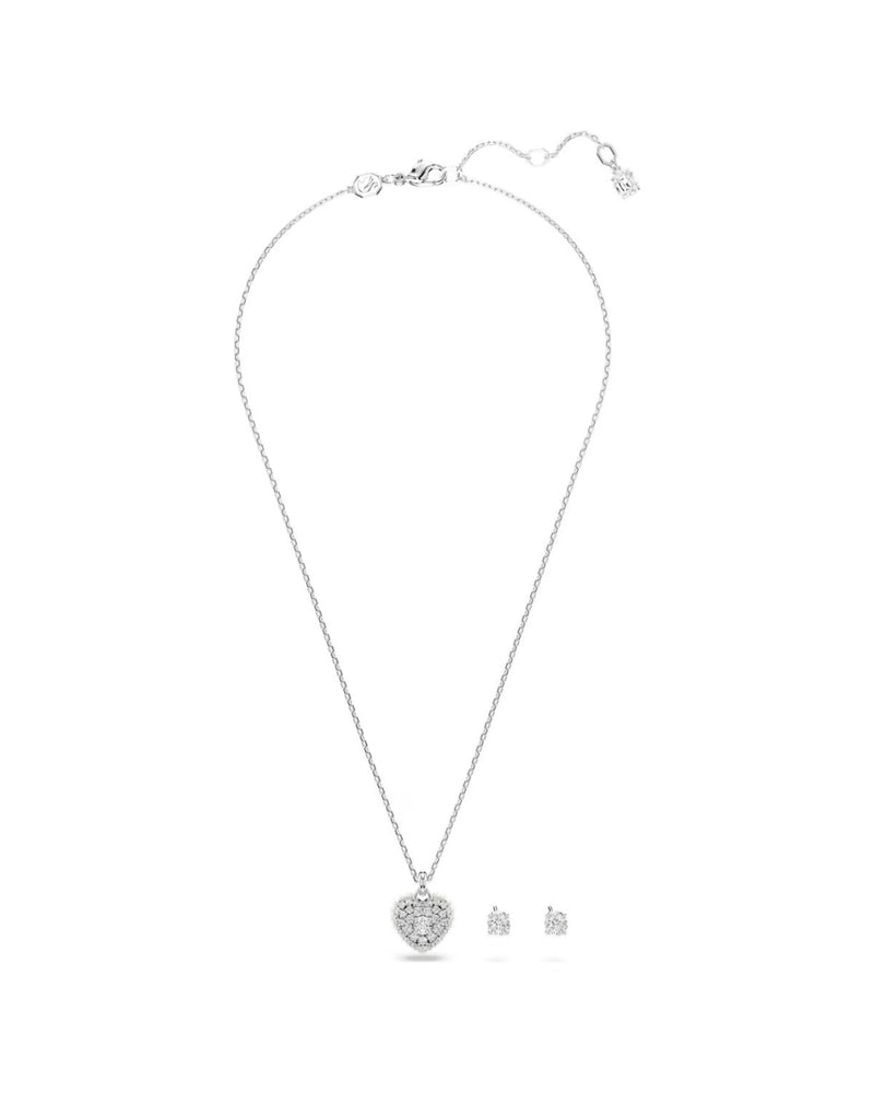 Hyperbola set, Heart, White, Rhodium plated