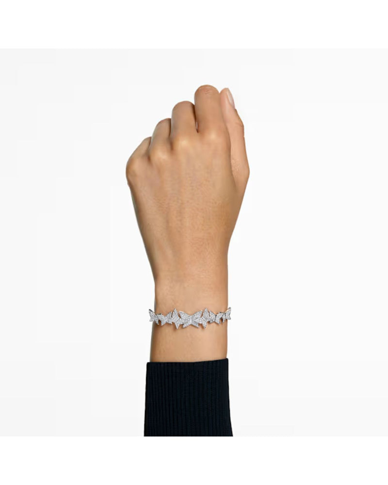 Lilia bracelet, Butterfly, White, Rhodium plated