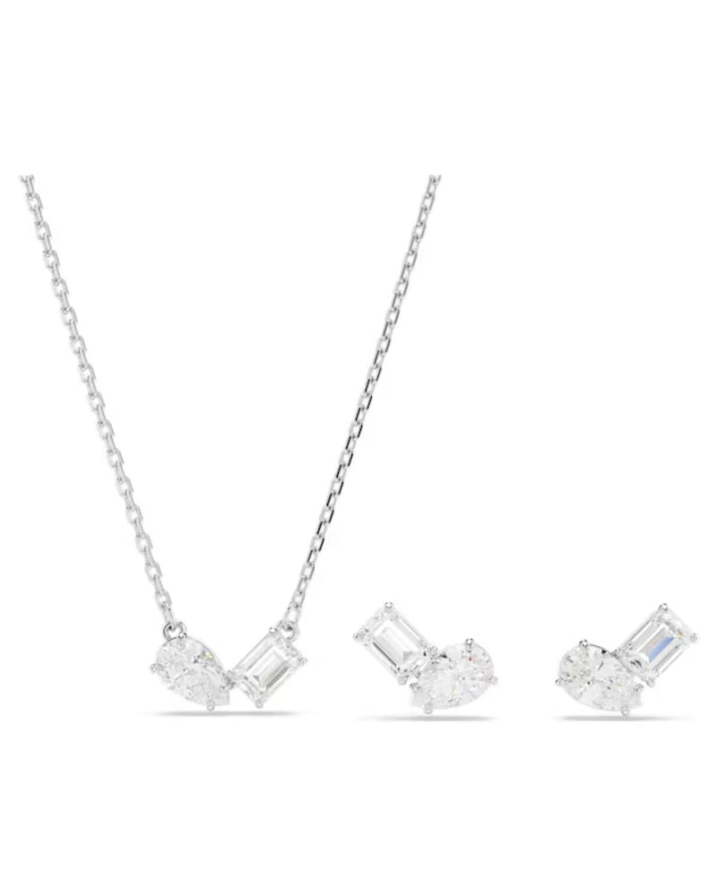 Mesmera set, Mixed cuts, White, Rhodium plated