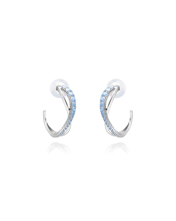 Twist hoop earrings, Blue, Rhodium plated