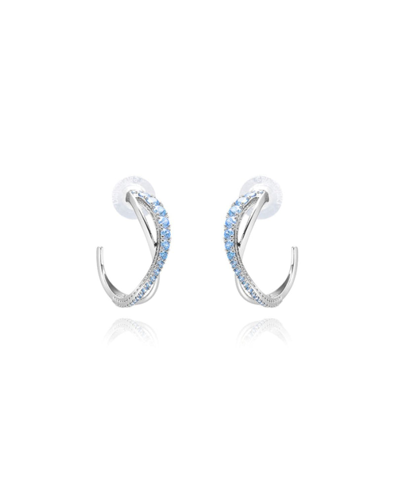 Twist hoop earrings, Blue, Rhodium plated