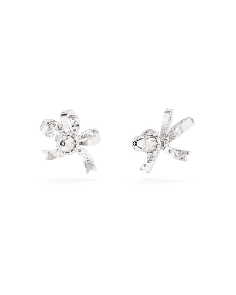 Volta stud earrings, Bow, Small, White, Rhodium plated